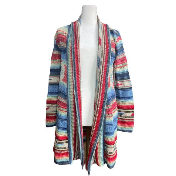 Polo Ralph Lauren Southwestern Open Cardigan Knit‎ Sweater XS Aztec Linen Silk